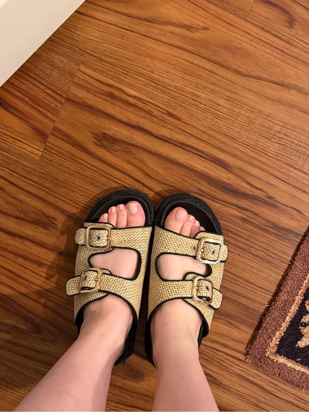 H&M Straw Double Buckle Slide Sandals